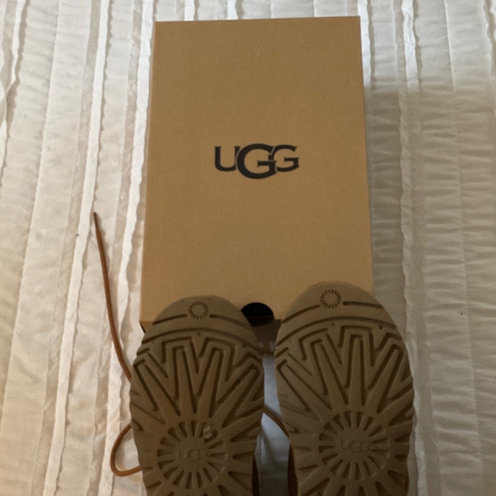 UGG Neumel Chestnut Brown Suede Lace-Up Shearling Ankle Boots - Picture 3 of 3